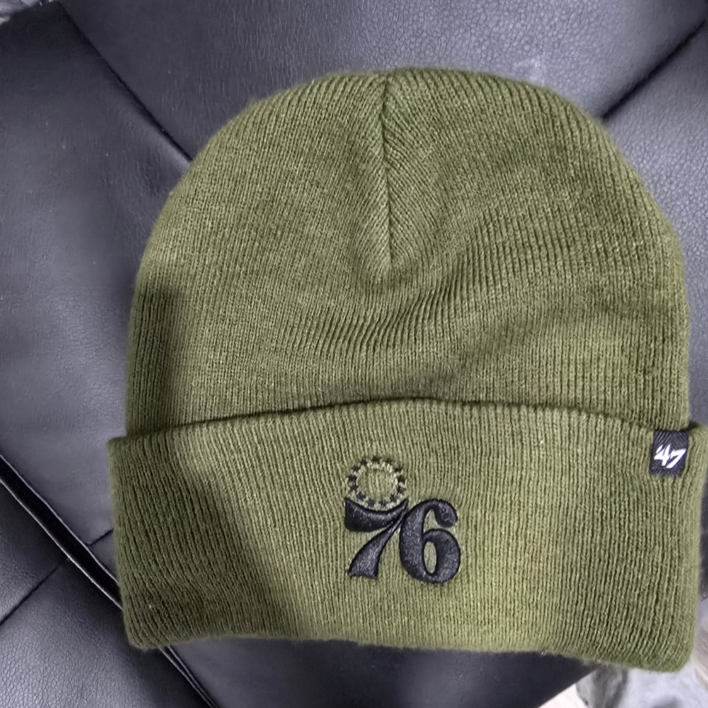 47 Olive Knit Beanie with Black Embroidery
